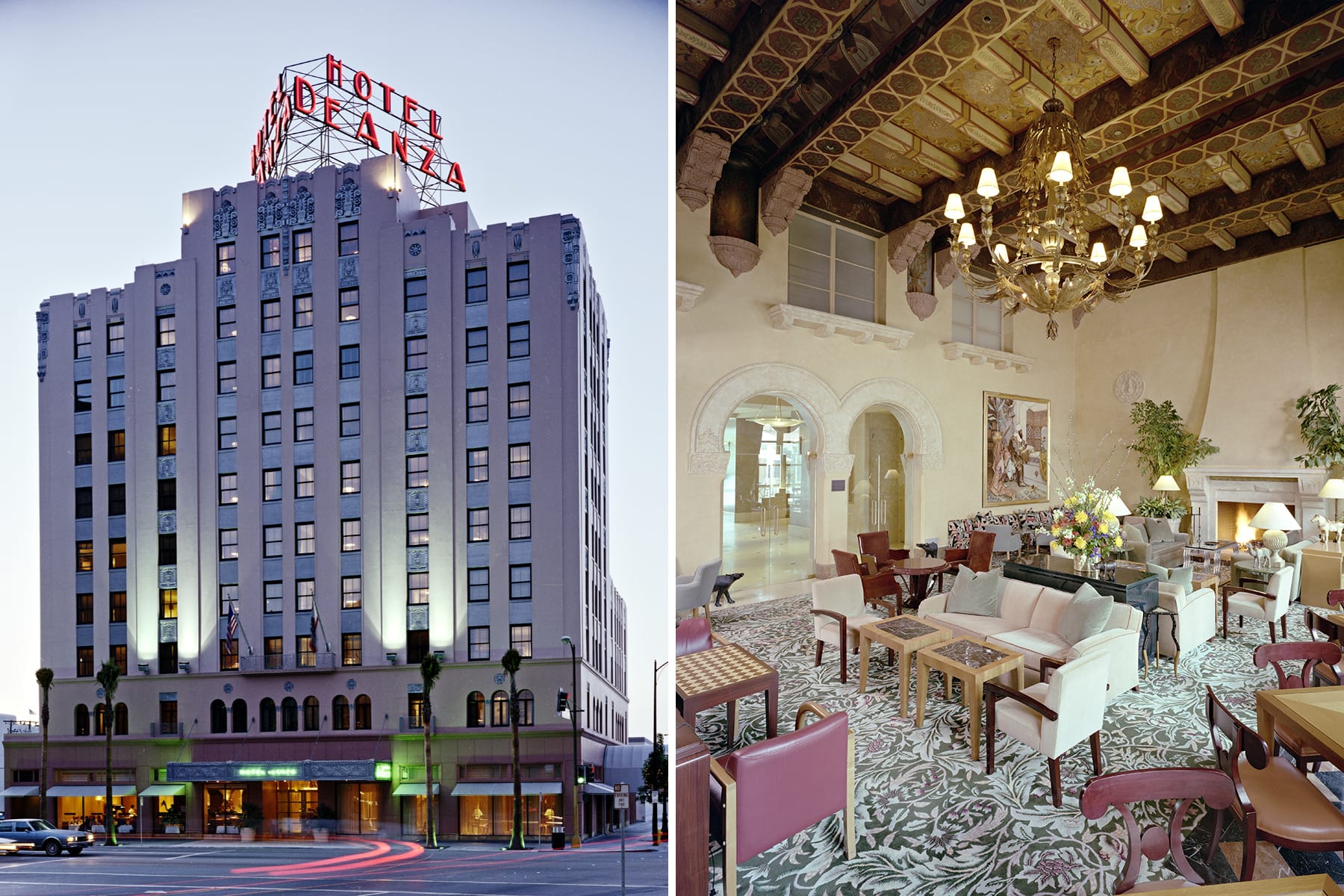 An exterior view of the Hotel de Anza in downtown San Jose