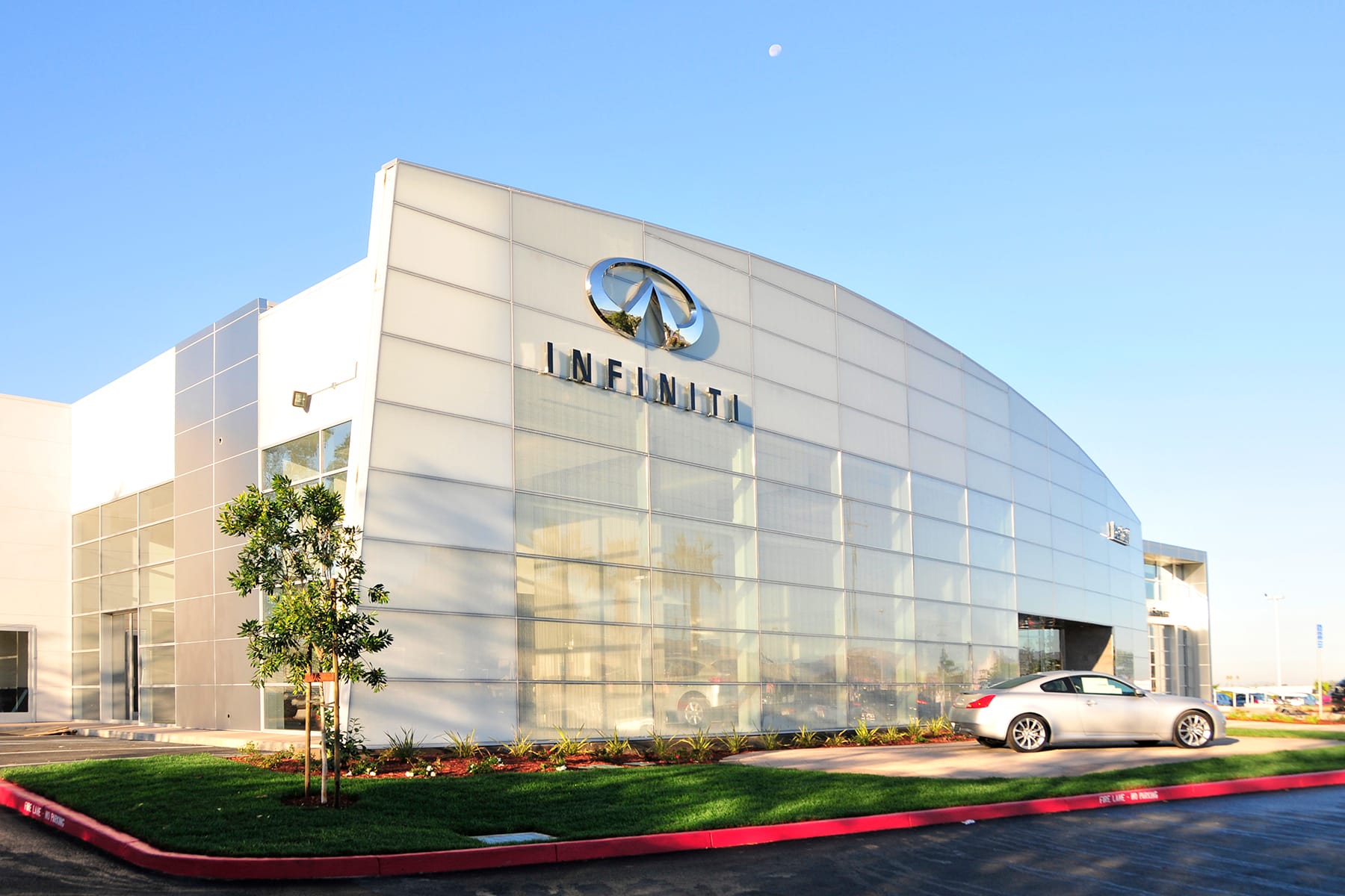 An exterior view of the Infiniti Dealership in San Jose, California
